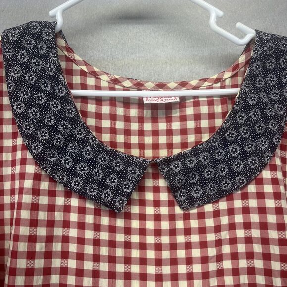 COTTONTAIL ORIGINALS Red Gingham Navy Floral DRESS 14 Vintage 80s 90s Retro Midi - Picture 3 of 16